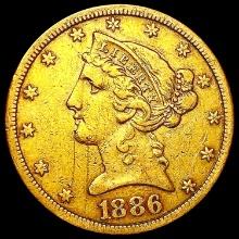 1886-S $5 Gold Half Eagle CLOSELY UNCIRCULATED