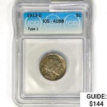 1913-D Buffalo Nickel ICG AU58 Type 1