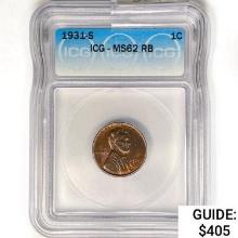 1931-S Wheat Cent ICG MS62 RB