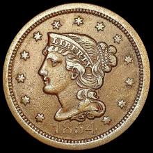 1854 Braided Hair Large Cent NEARLY UNCIRCULATED