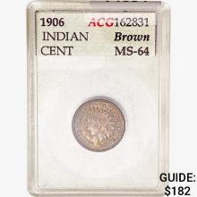 1906 Indian Head Cent ACG MS64 BRN