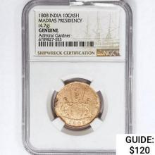 1808 India Madras Presidency 10Cash NGC Genuine