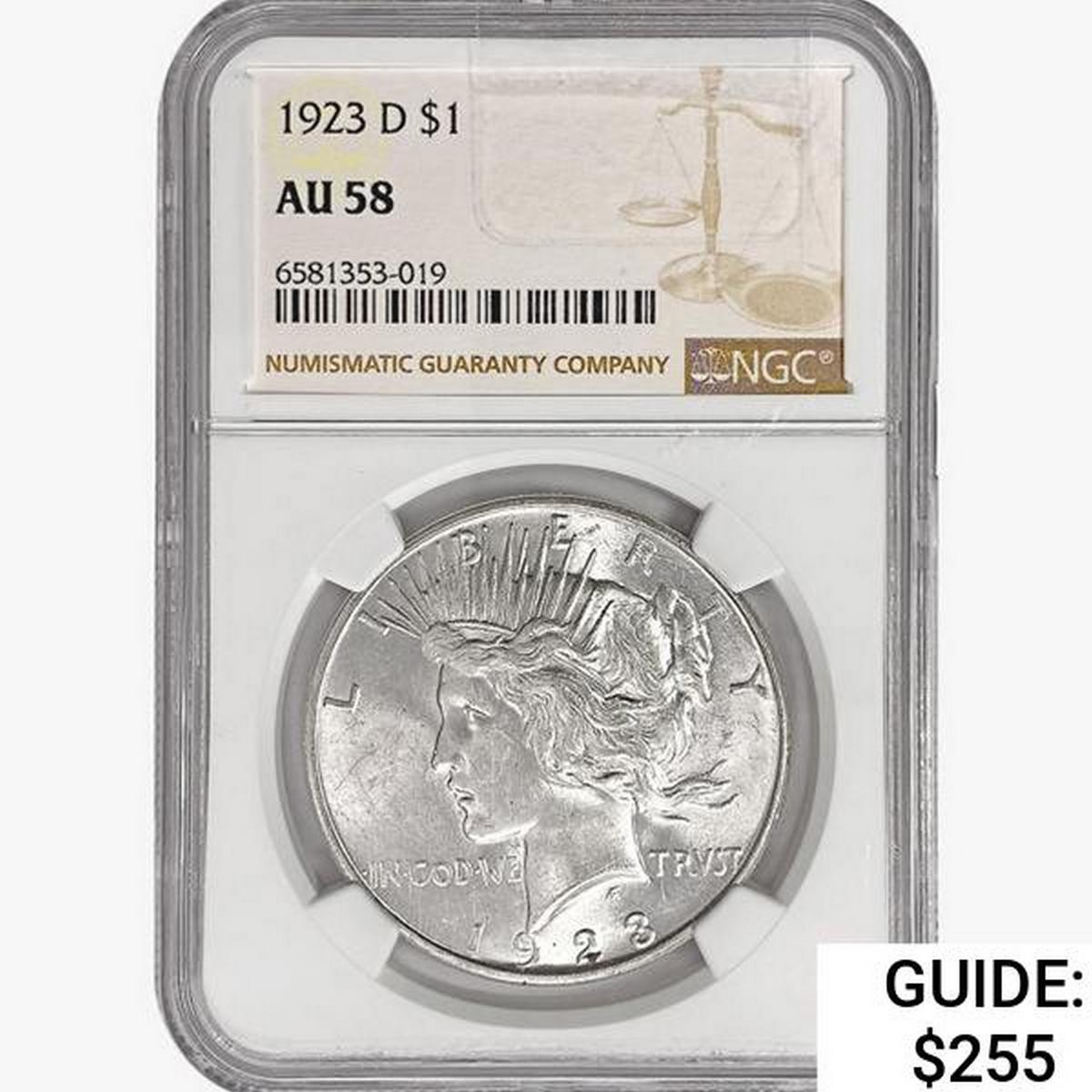 1923-D Silver Peace Dollar NGC AU58