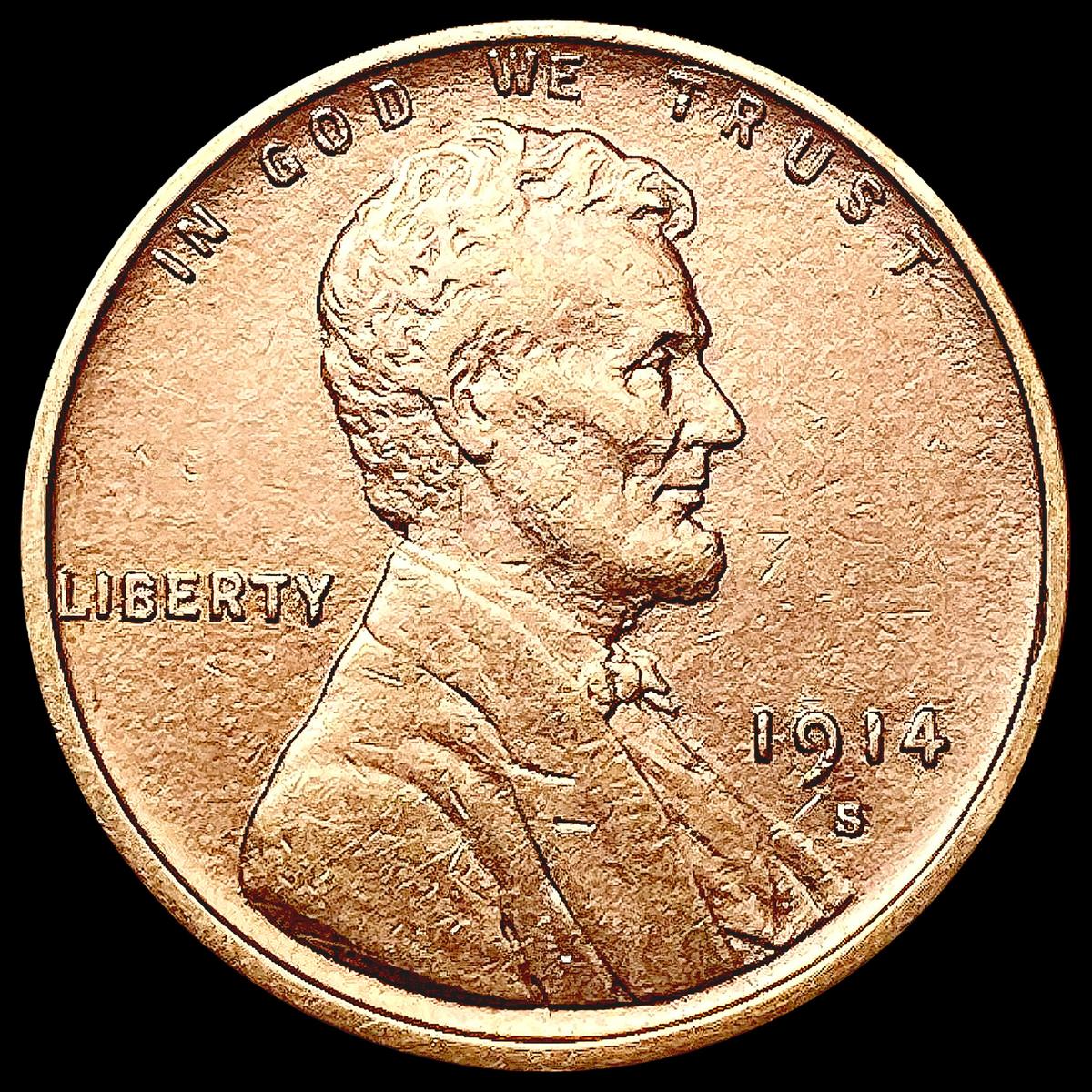 1914-S Wheat Cent CHOICE AU