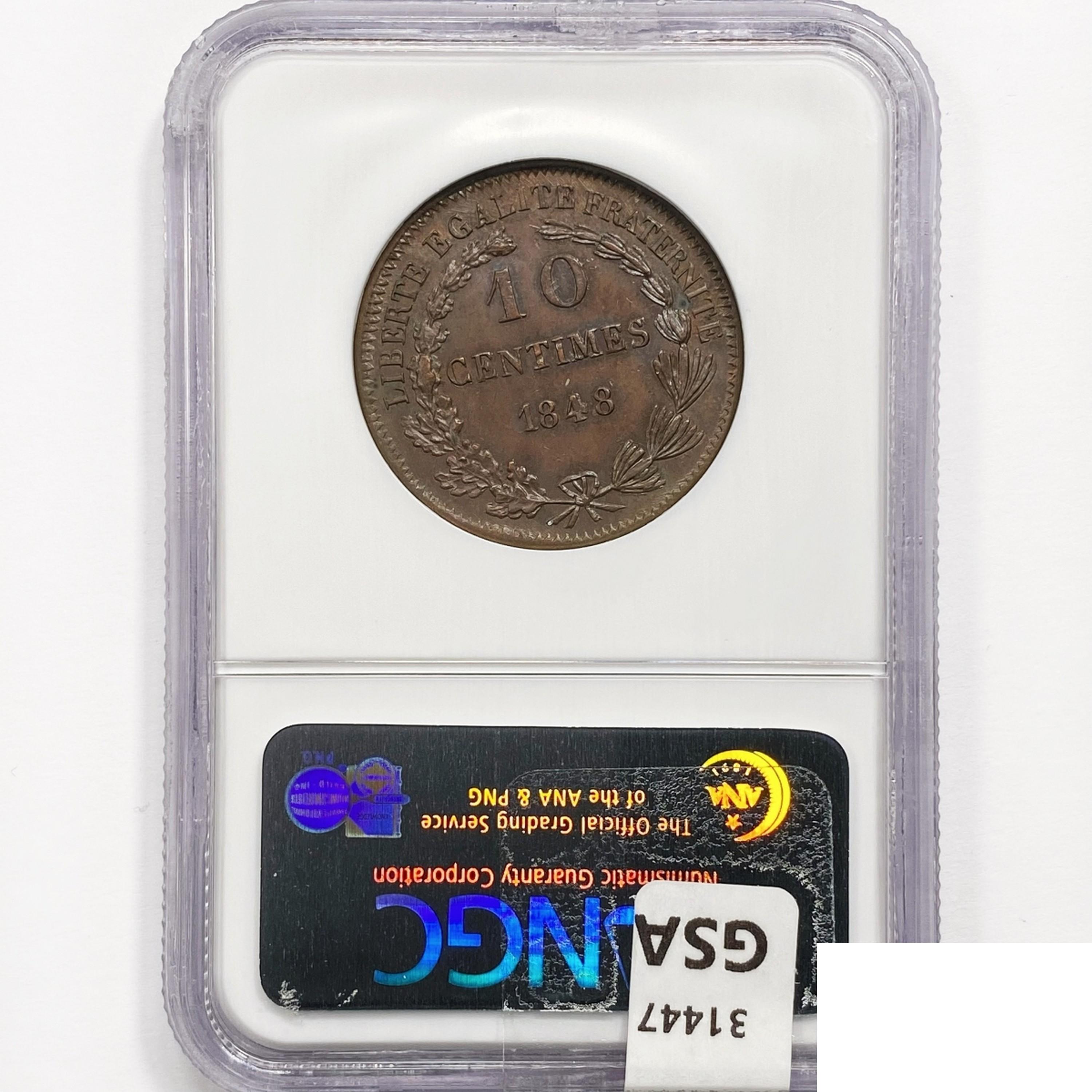 1848 Essai France 10 Centimes NGC MS63 BN