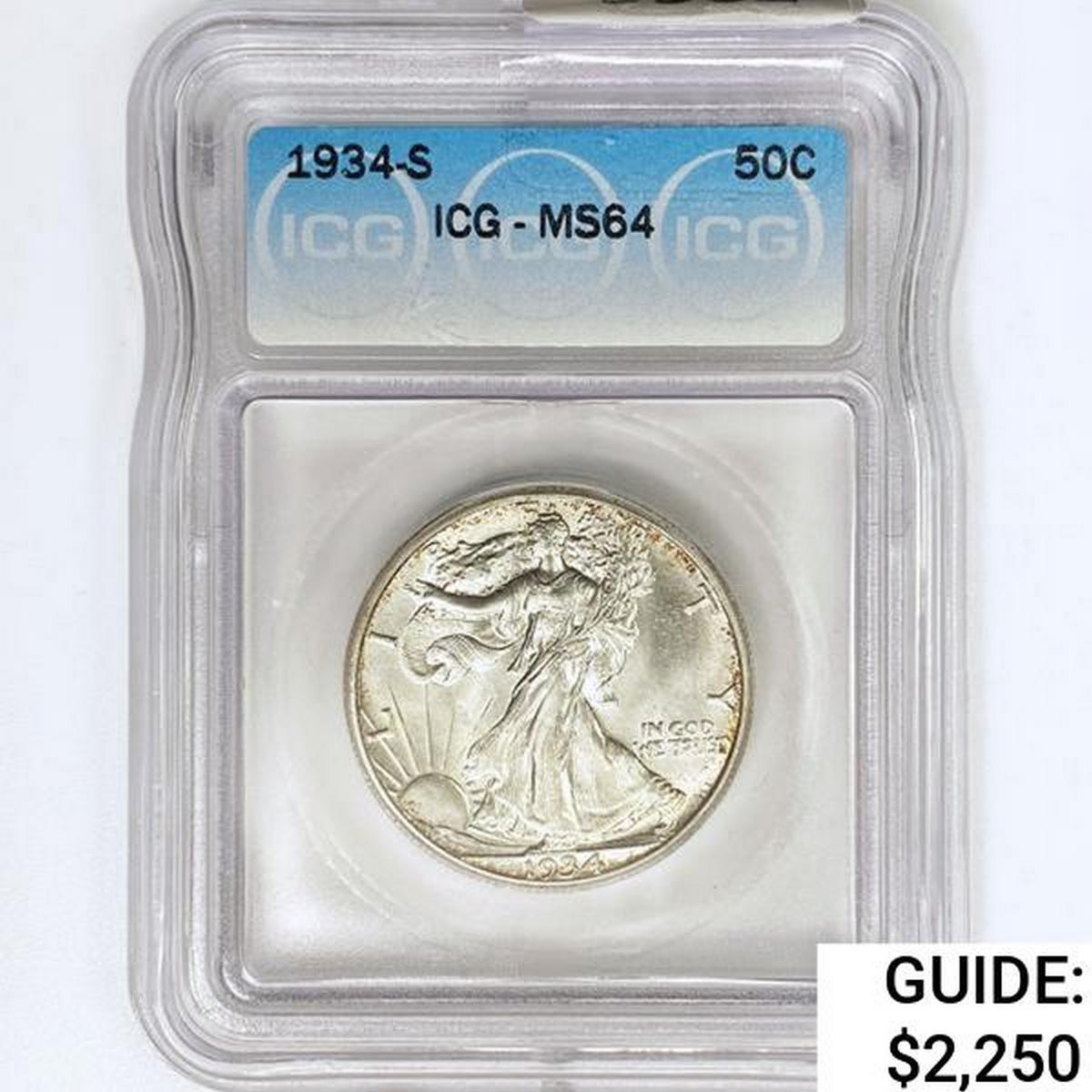 1934-S Walking Liberty Half Dollar ICG MS64