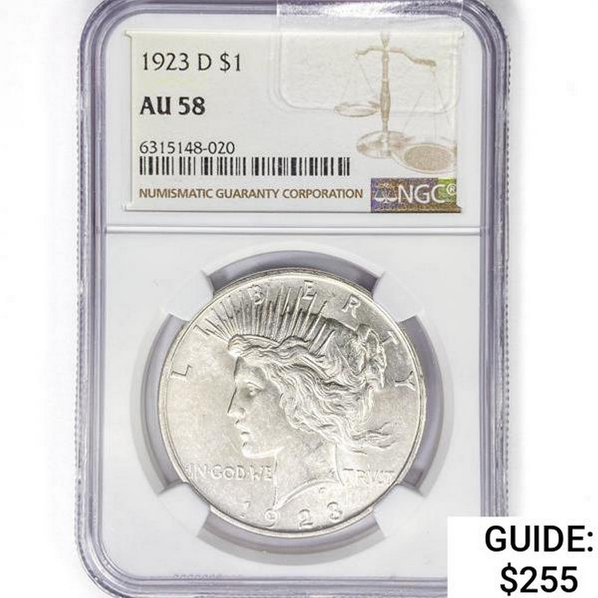 1923-D Silver Peace Dollar NGC AU58