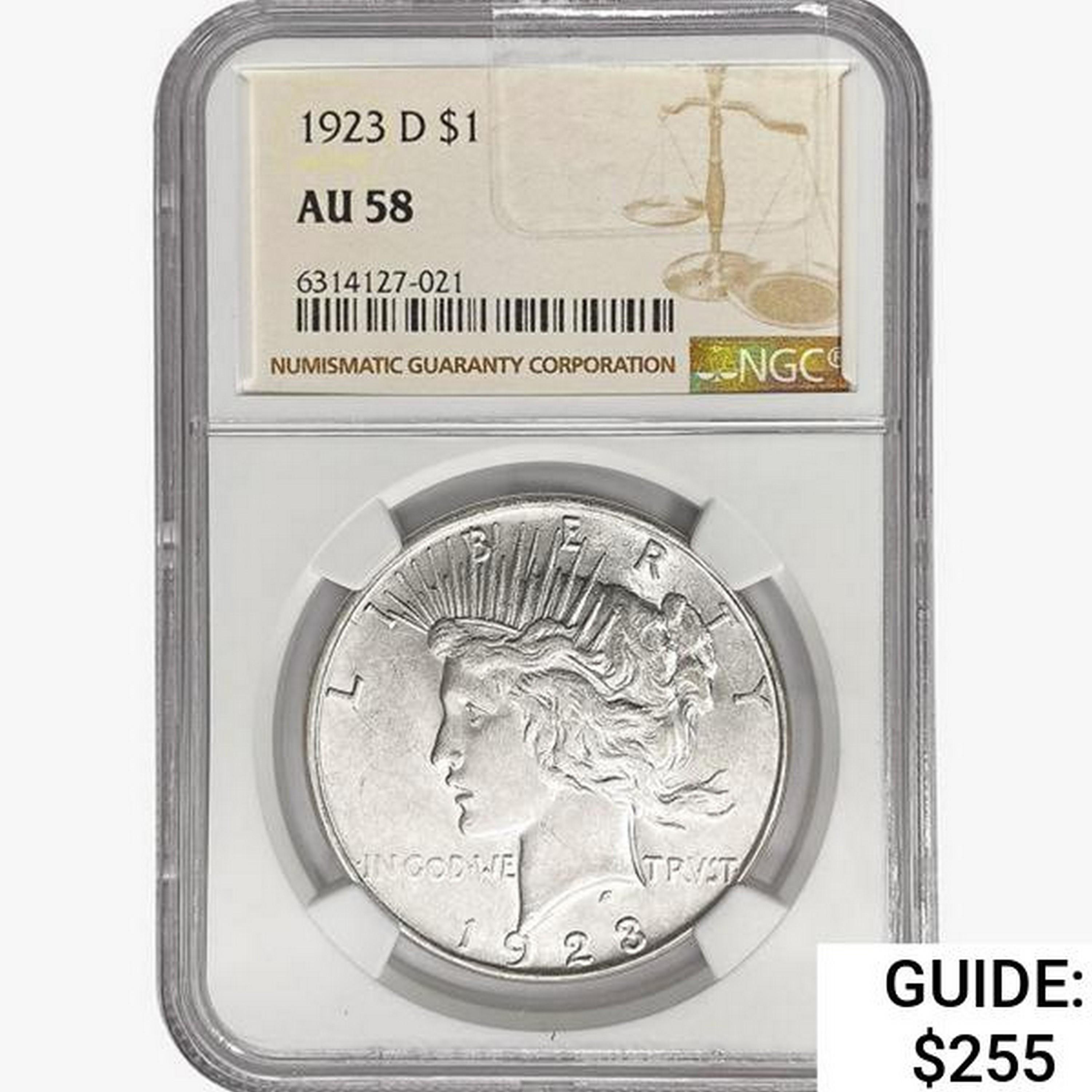 1923-D Silver Peace Dollar NGC AU58