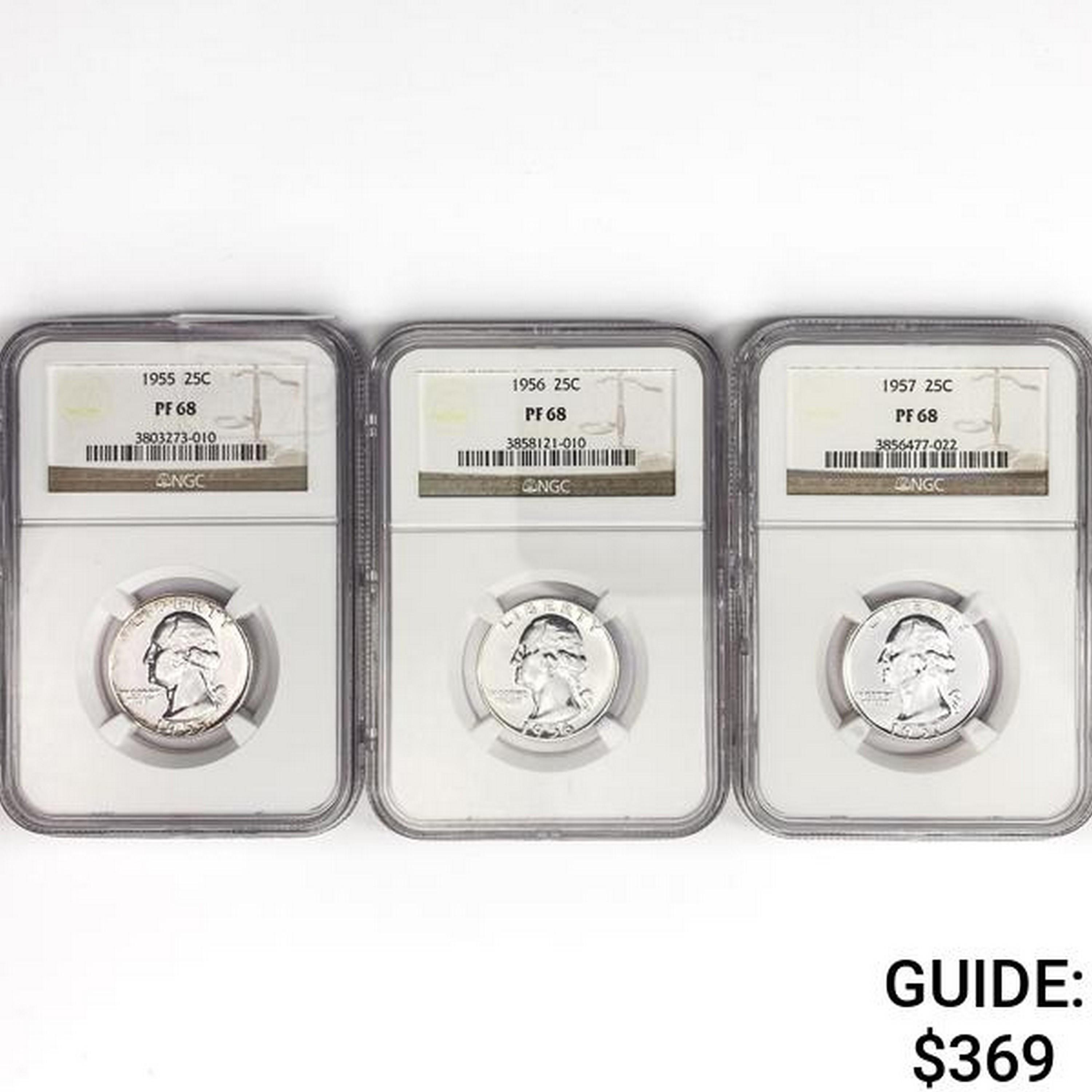 [3] Washington Silver Quarters NGC PF68 1955-1957