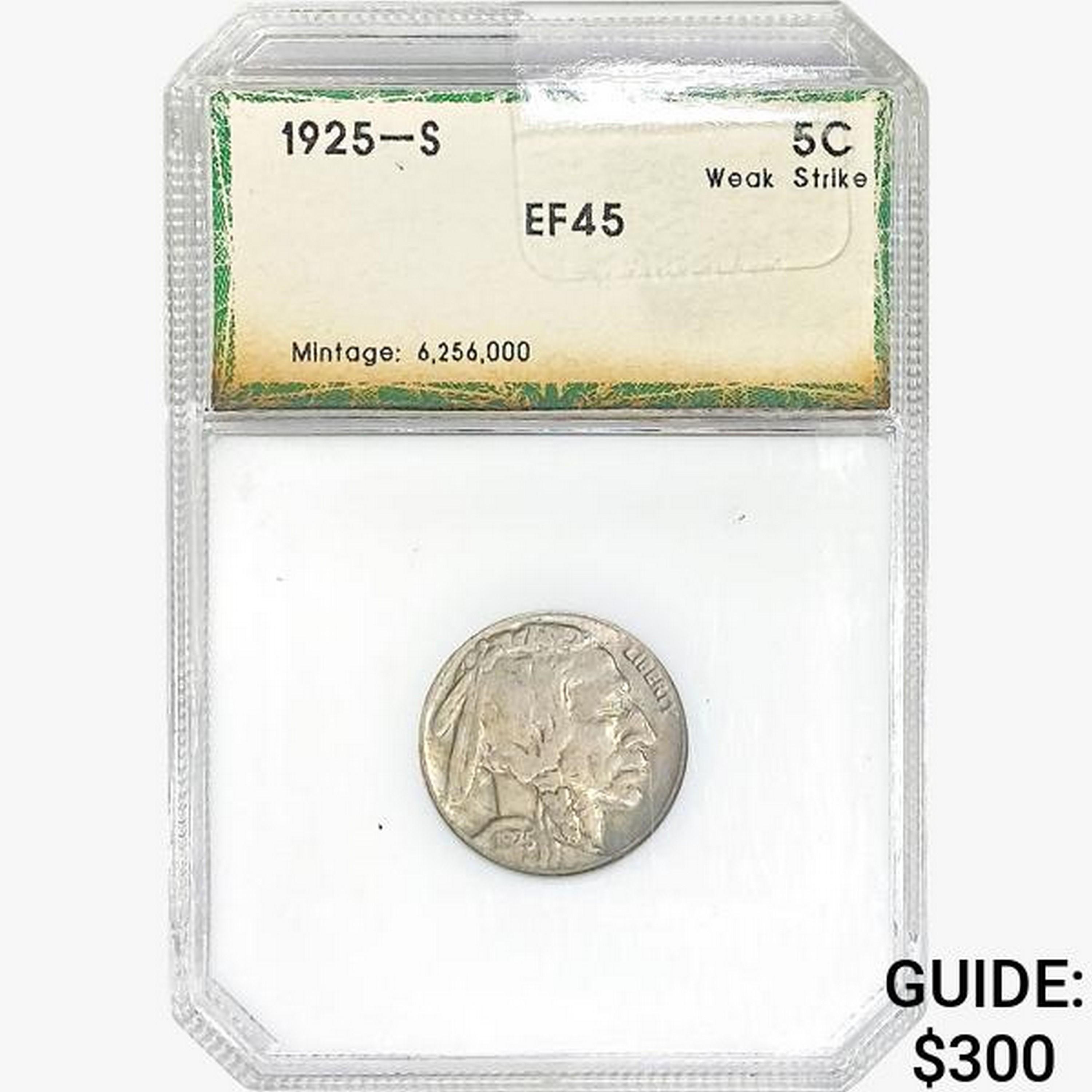 1925-S Buffalo Nickel PCI EF45 Weak Strike
