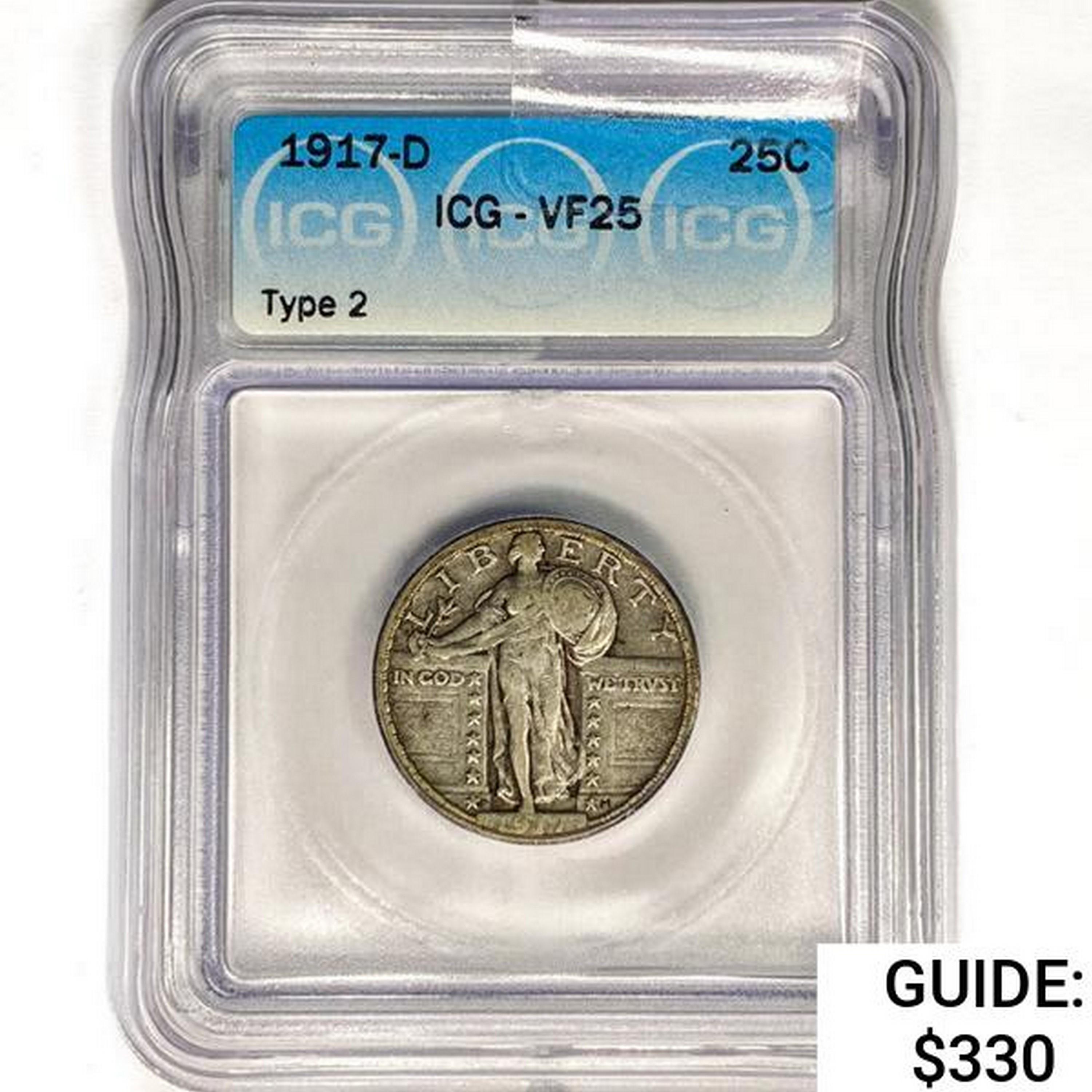 1917-D Standing Liberty Quarter ICG VF25 Type 2