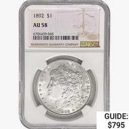 1892 Morgan Silver Dollar NGC AU58