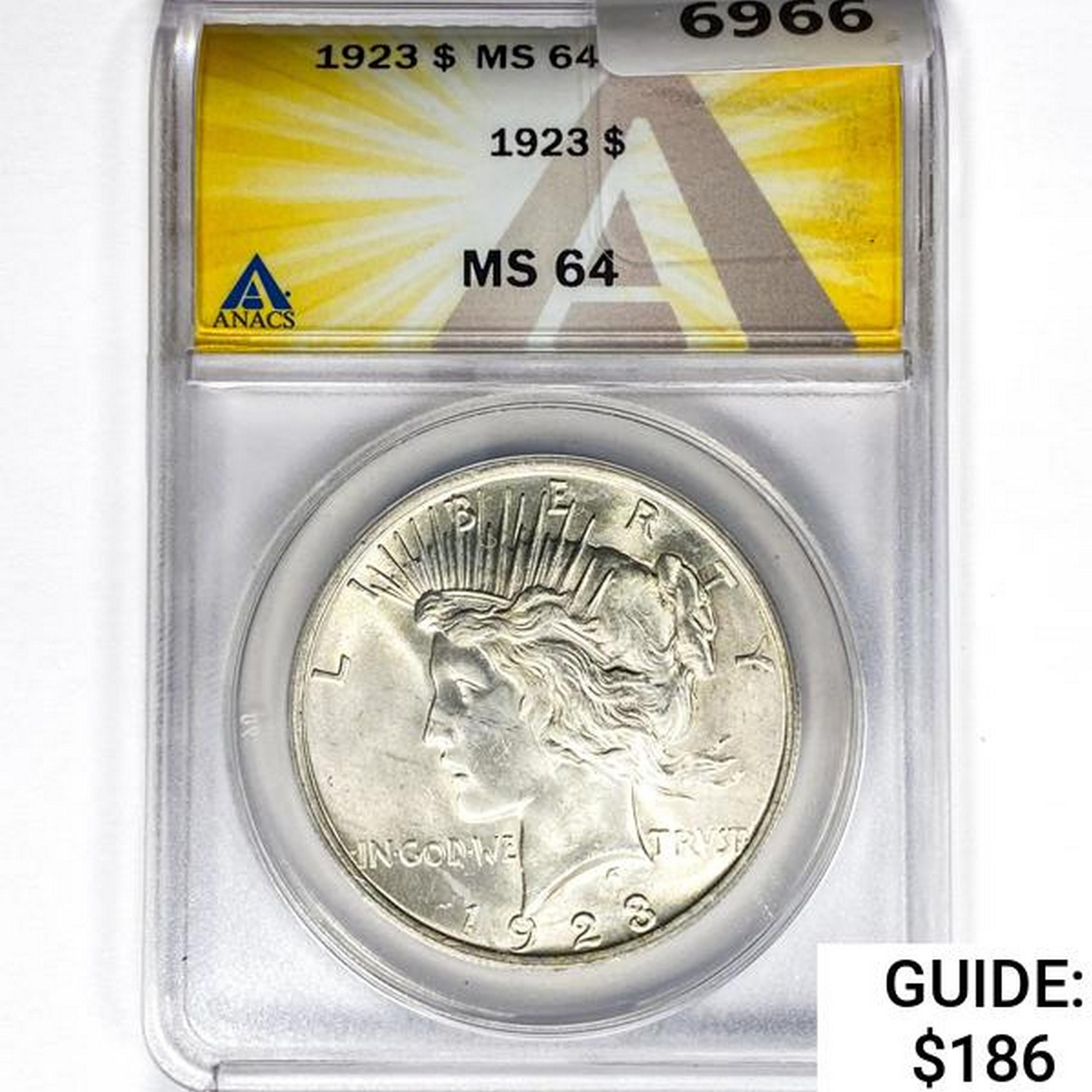 1923 Silver Peace Dollar ANACS MS64