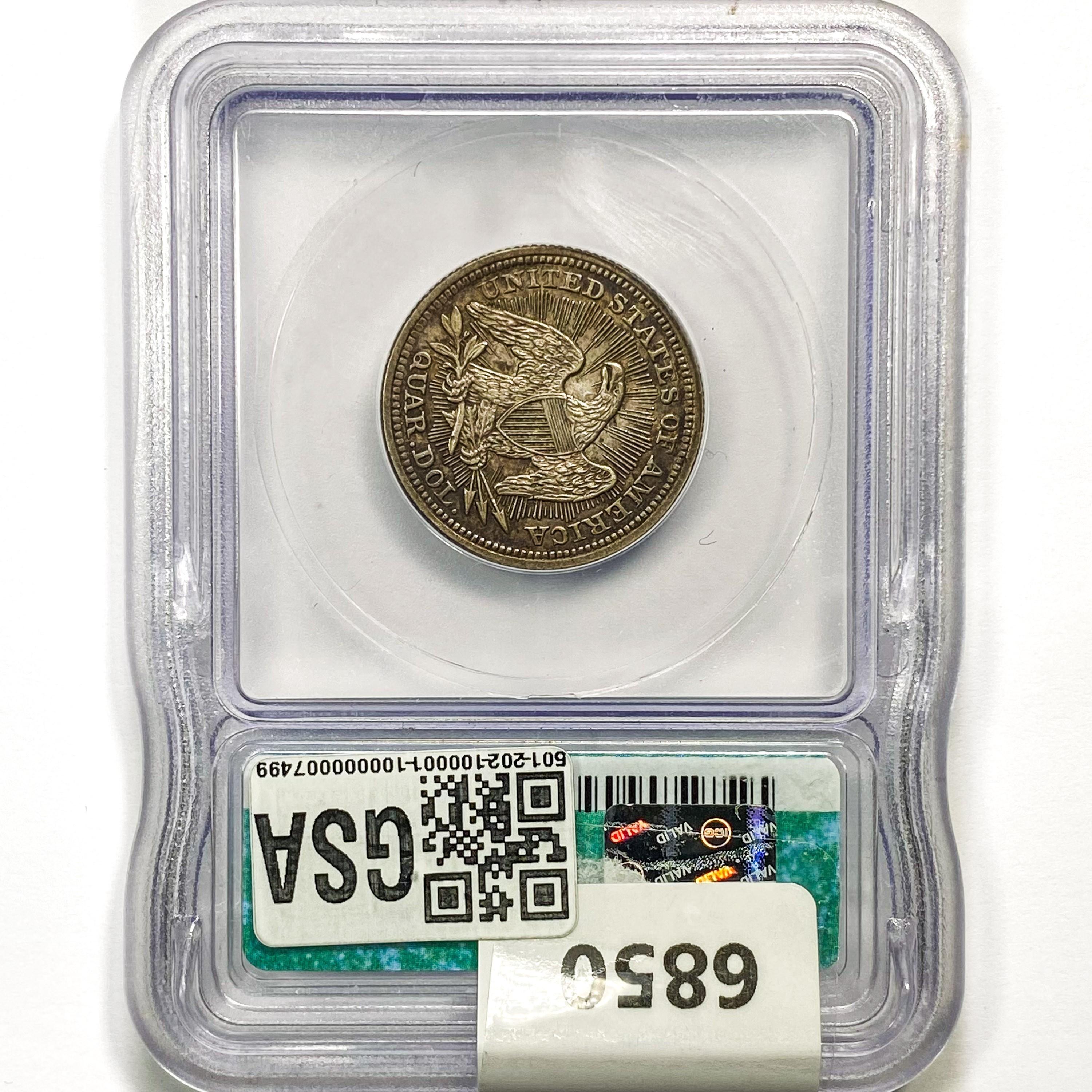 1853 Seated Liberty Quarter ICG AU58 W/ ARWS&Rays