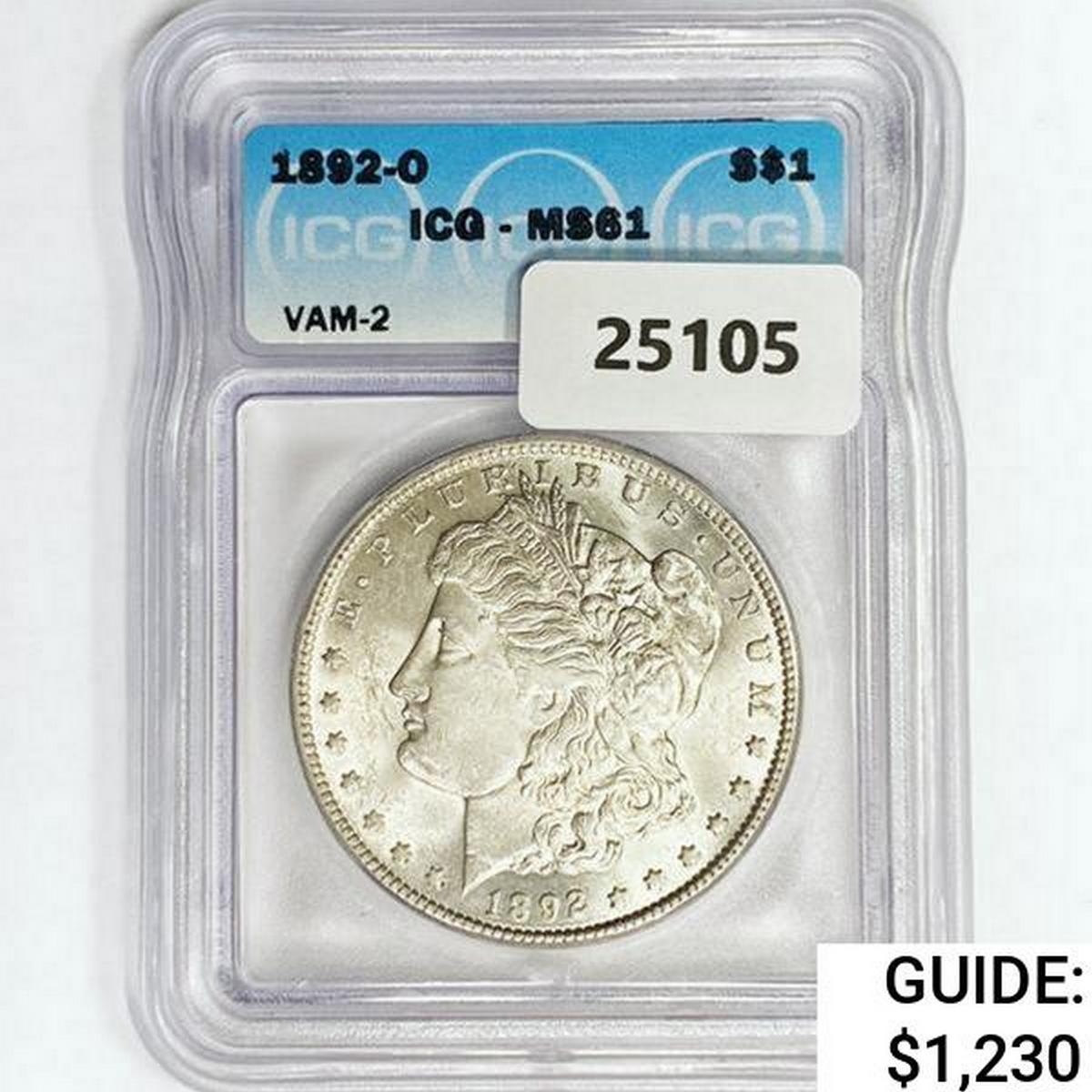 1892-O Morgan Silver Dollar ICG MS61 VAM-2