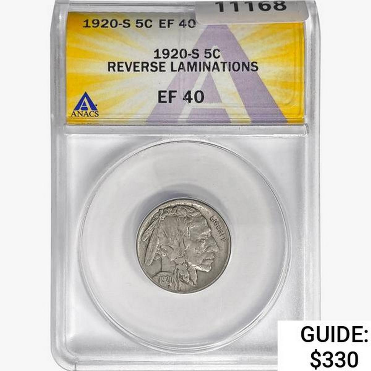 1920-S Buffalo Nickel ANACS EF40 REV Laminations