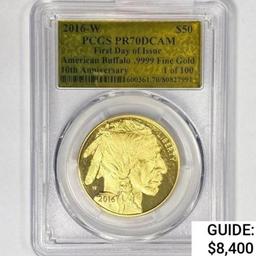 2016-W $50 1oz A.G.B. PCGS PR70 DCAM, 1st Day Issu