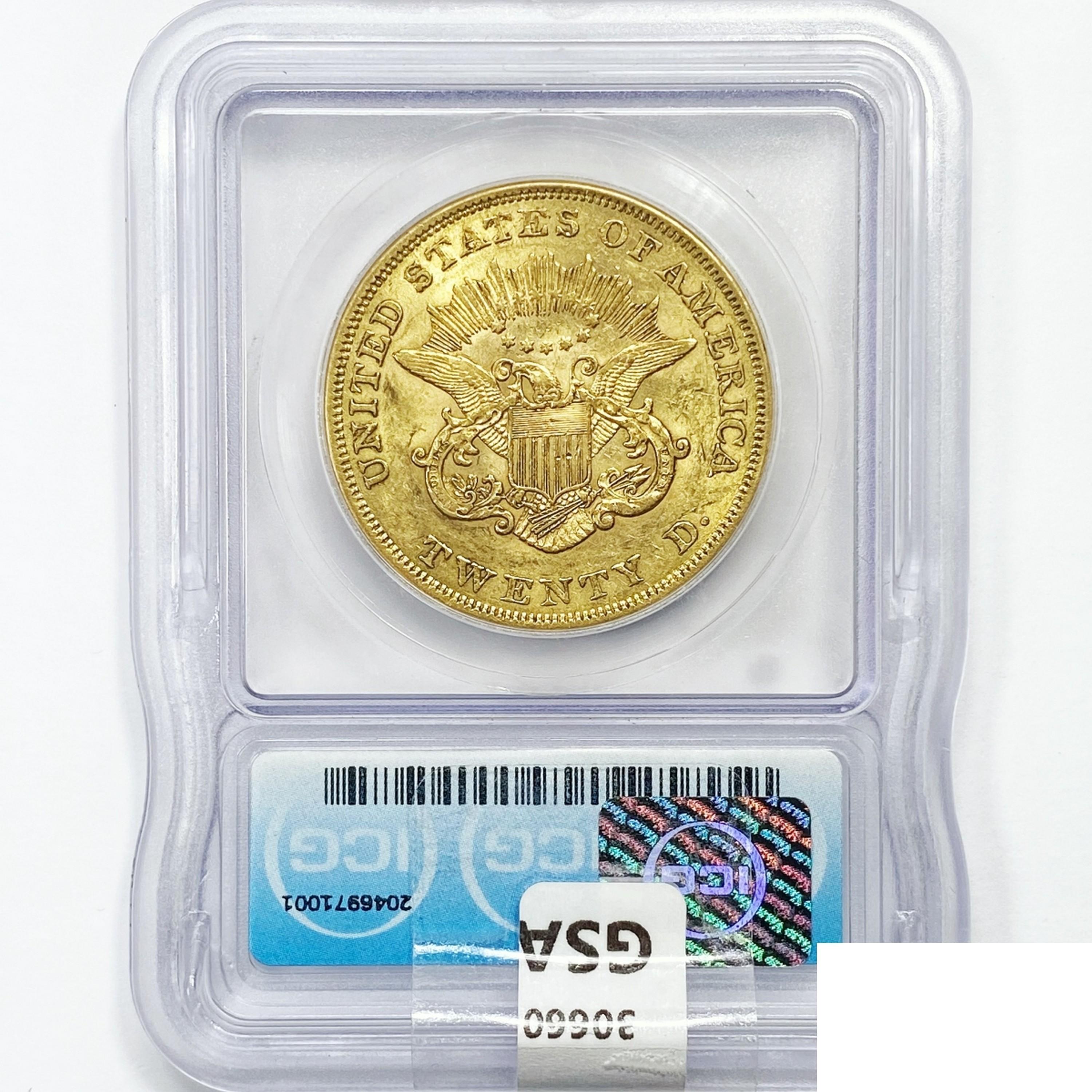 1861 $20 Gold Double Eagle ICG AU55
