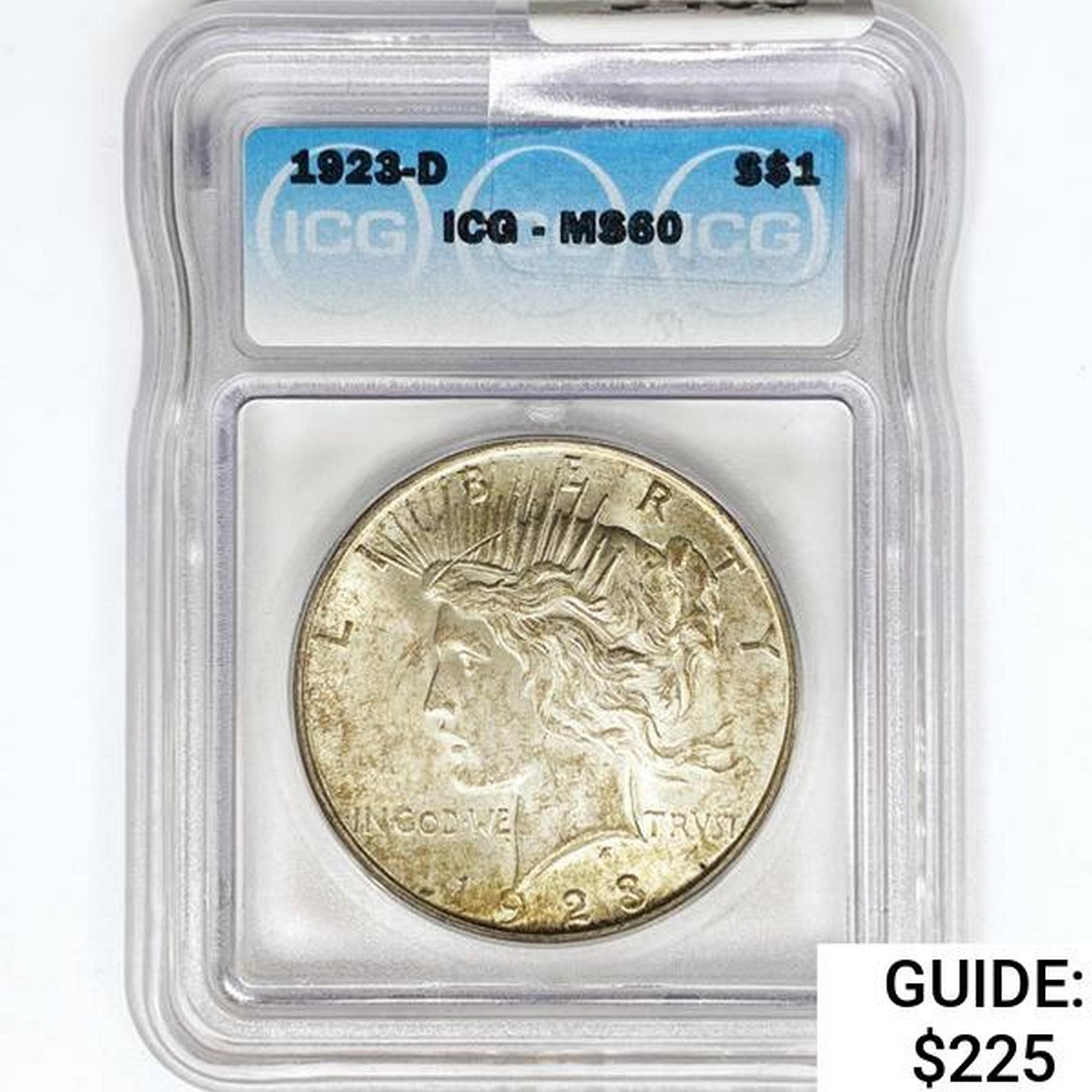 1923-D Silver Peace Dollar ICG MS60