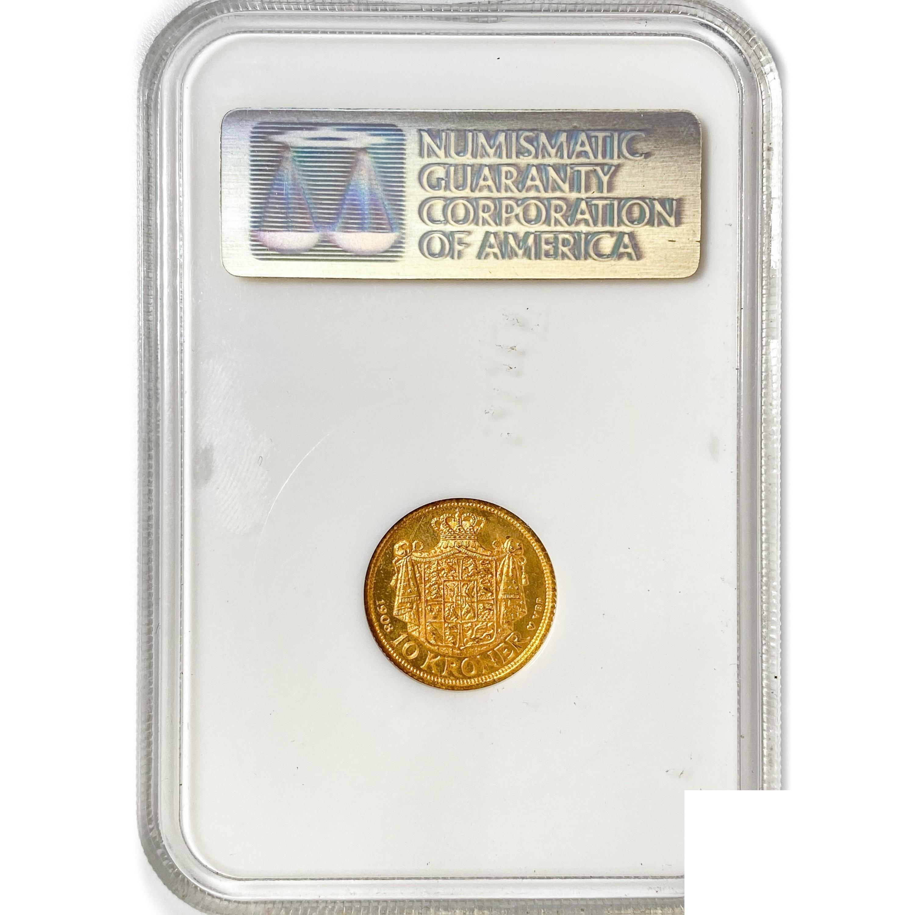 1908 10K .13oz Denmark Gold PCGS MS65