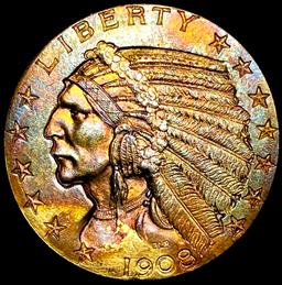 1908 $5 Gold Half Eagle CHOICE BU