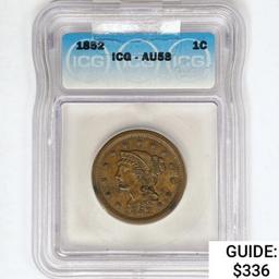 1852 Large Cent ICG AU58