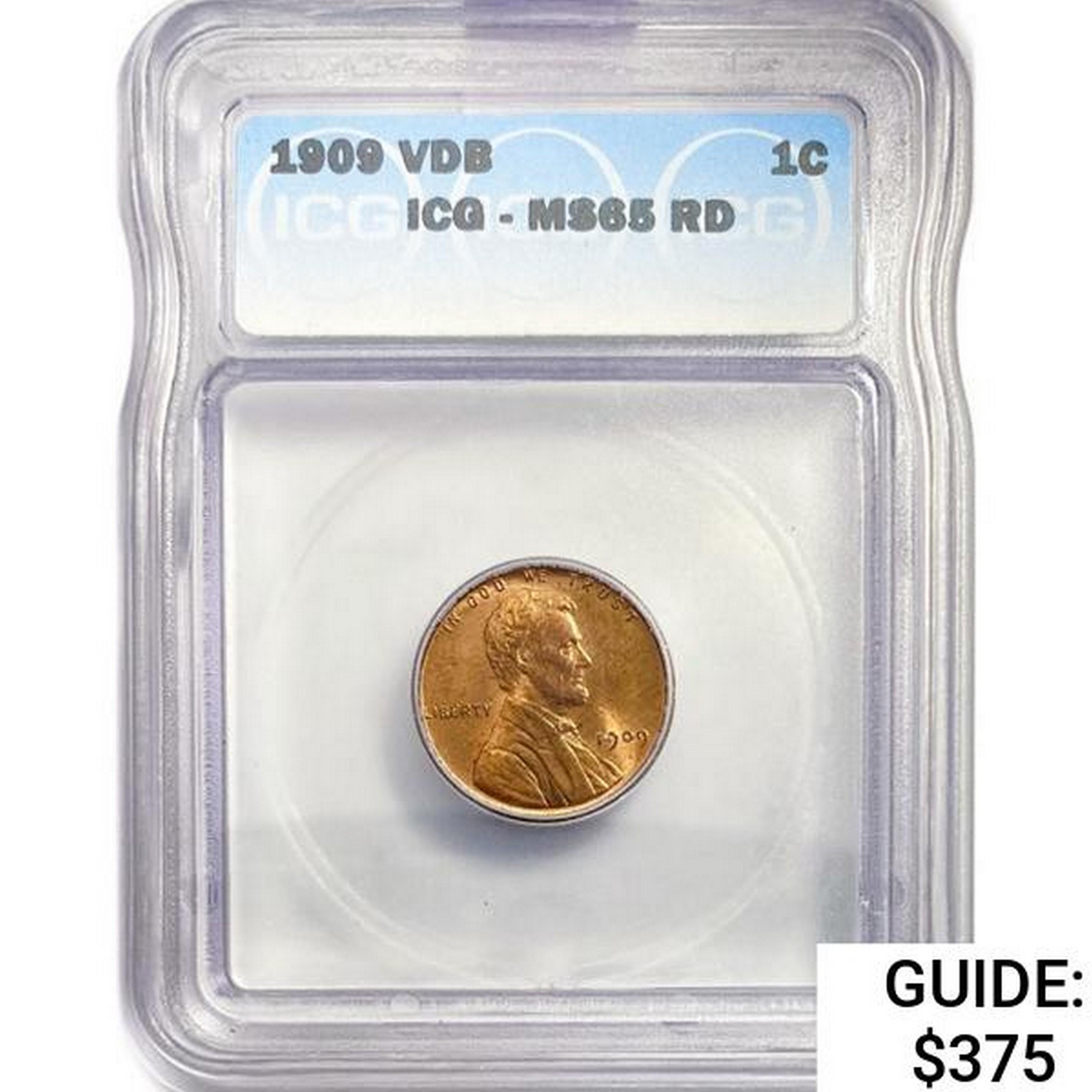 1909 VDB Wheat Cent ICG MS65 RD