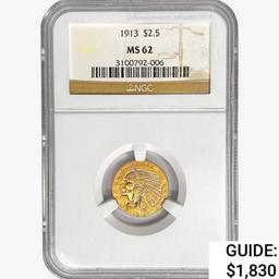 1913 $2.50 Gold Quarter Eagle NGC MS62