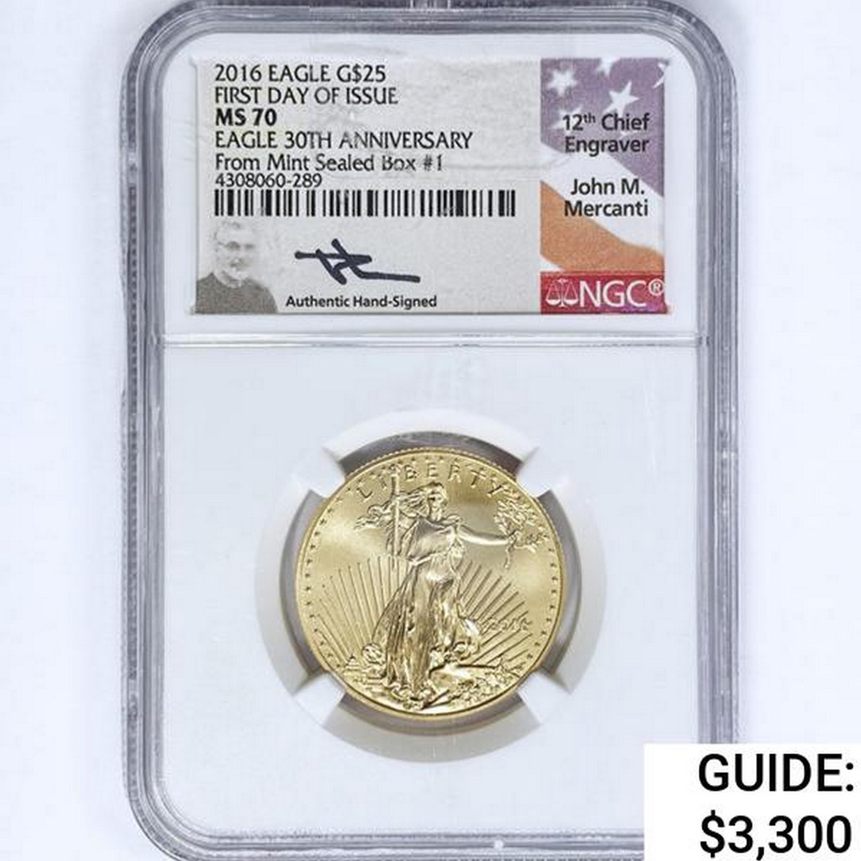 2016 $25 1/2oz AGE Mercanti Signed NGC MS70