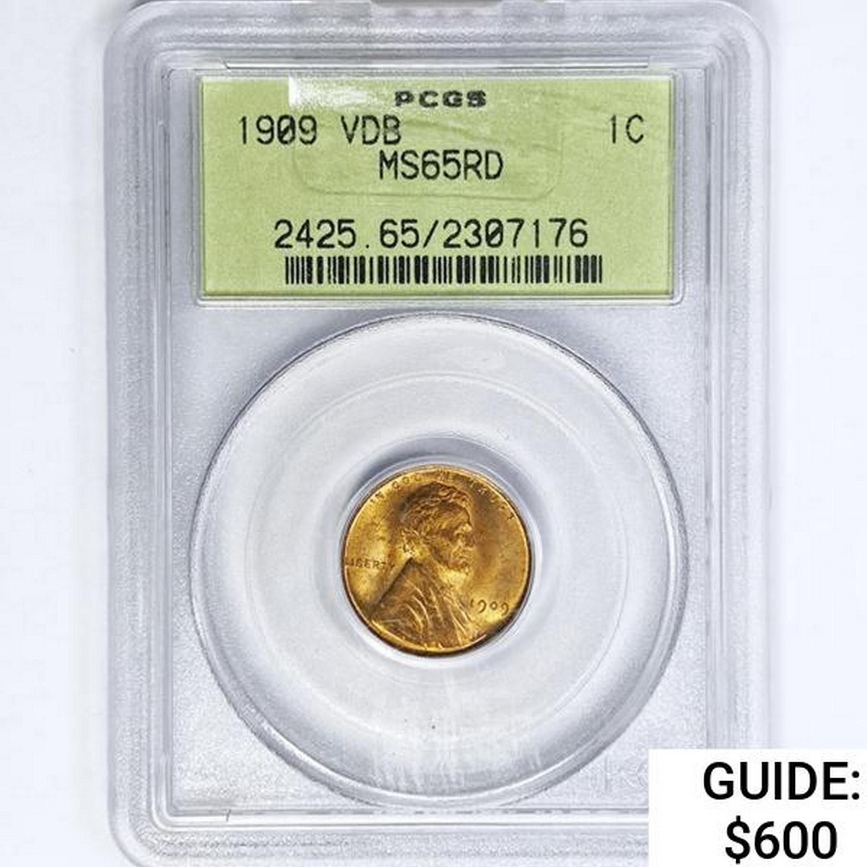 1909 VDB Wheat Cent PCGS MS65 RD