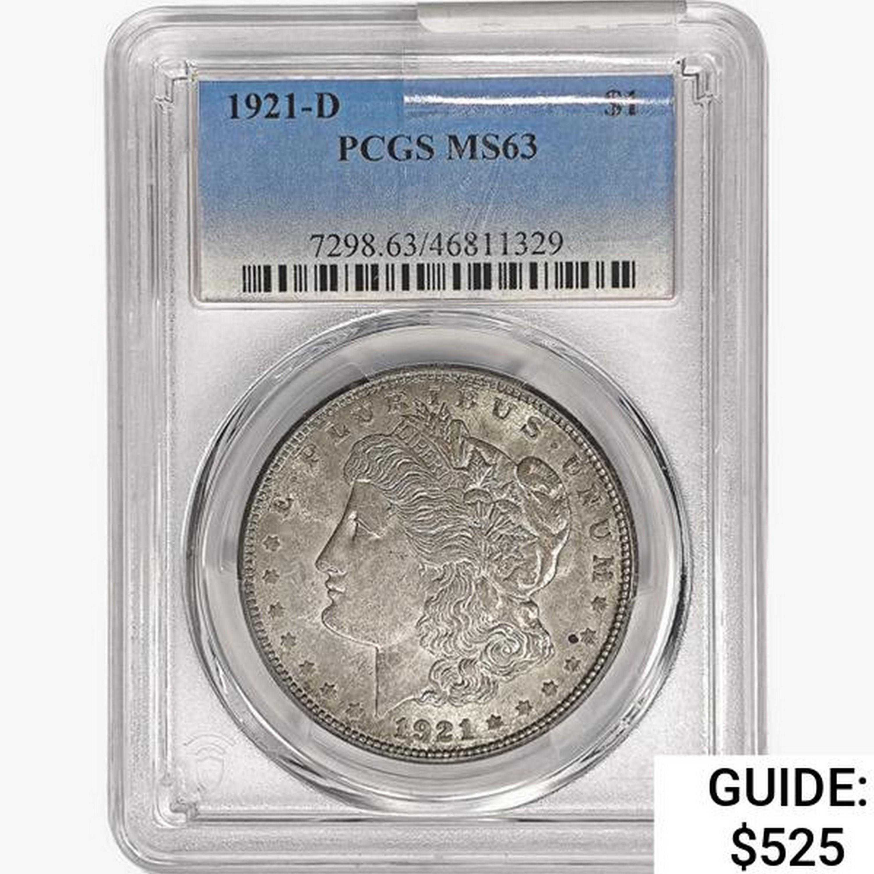 1921-D Morgan Silver Dollar PCGS MS63