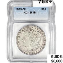 1893-CC Morgan Silver Dollar ICG EF45