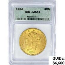 1904 $20 Gold Double Eagle ICG MS62