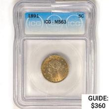 1891 Liberty Victory Nickel ICG MS63