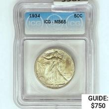 1934 Walking Liberty Half Dollar ICG MS65