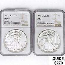 [2] 1987 American Silver Eagle NGC MS69