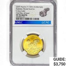 2019 1/2oz. Gold Apollo 11th NGC PF70 Matte, Restr