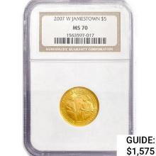 2007-W $5 8.36g Jamestown Gold NGC MS70