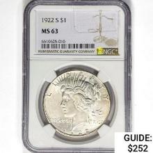 1922 Silver Peace Dollar NGC MS63