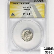 1942 Mercury Silver Dime ANACS PF64