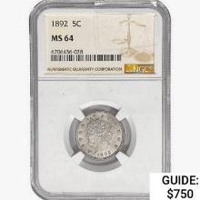 1892 Liberty Victory Nickel NGC MS64