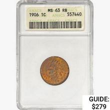 1906 Indian Head Cent ANACS MS63 RB