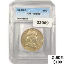 1963-D Franklin Half Dollar ICG MS63 Lamination