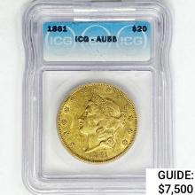 1861 $20 Gold Double Eagle ICG AU55