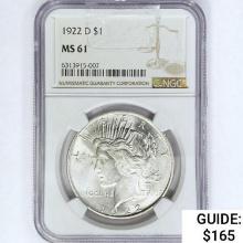 1922-D Silver Peace Dollar NGC MS61