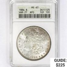 1886 Morgan Silver Dollar ANACS MS60 VAM-21 MPD