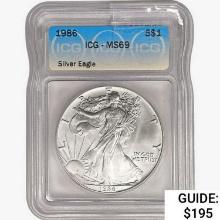 1986 American 1oz Silver Eagle ICG MS69