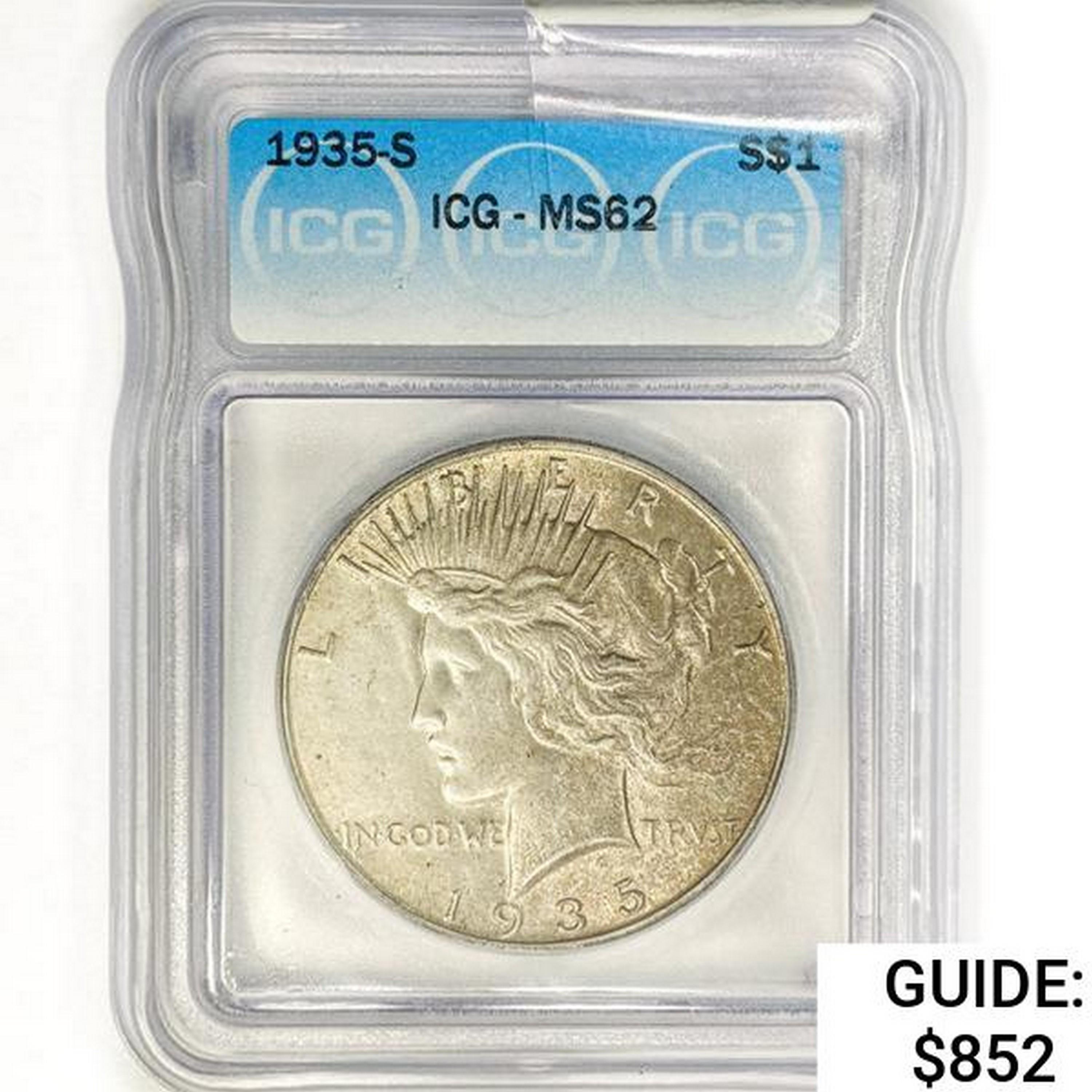 1935-S Silver Peace Dollar ICG MS62