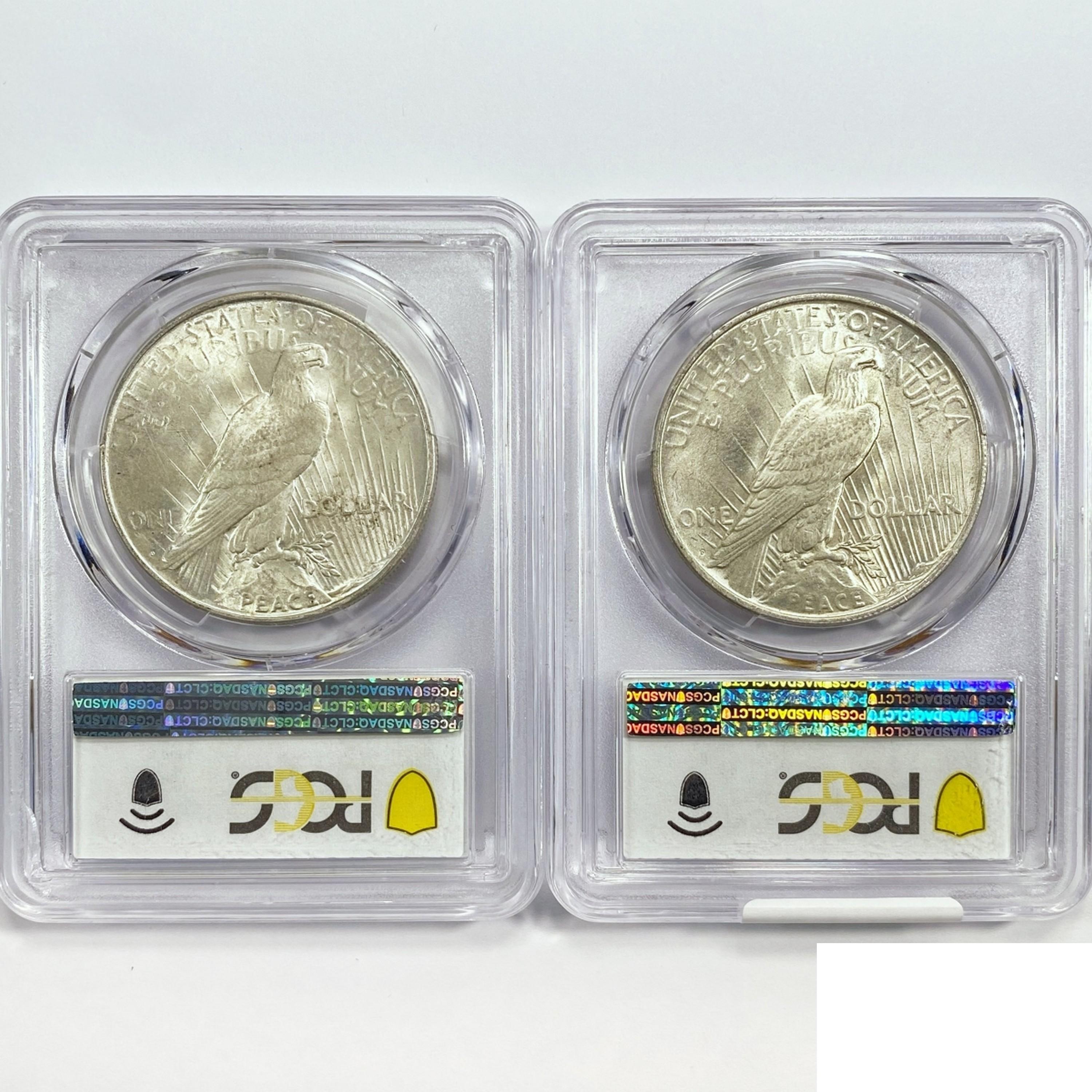 1922-D Set [2] Silver Peace Dollar PCGS MS61