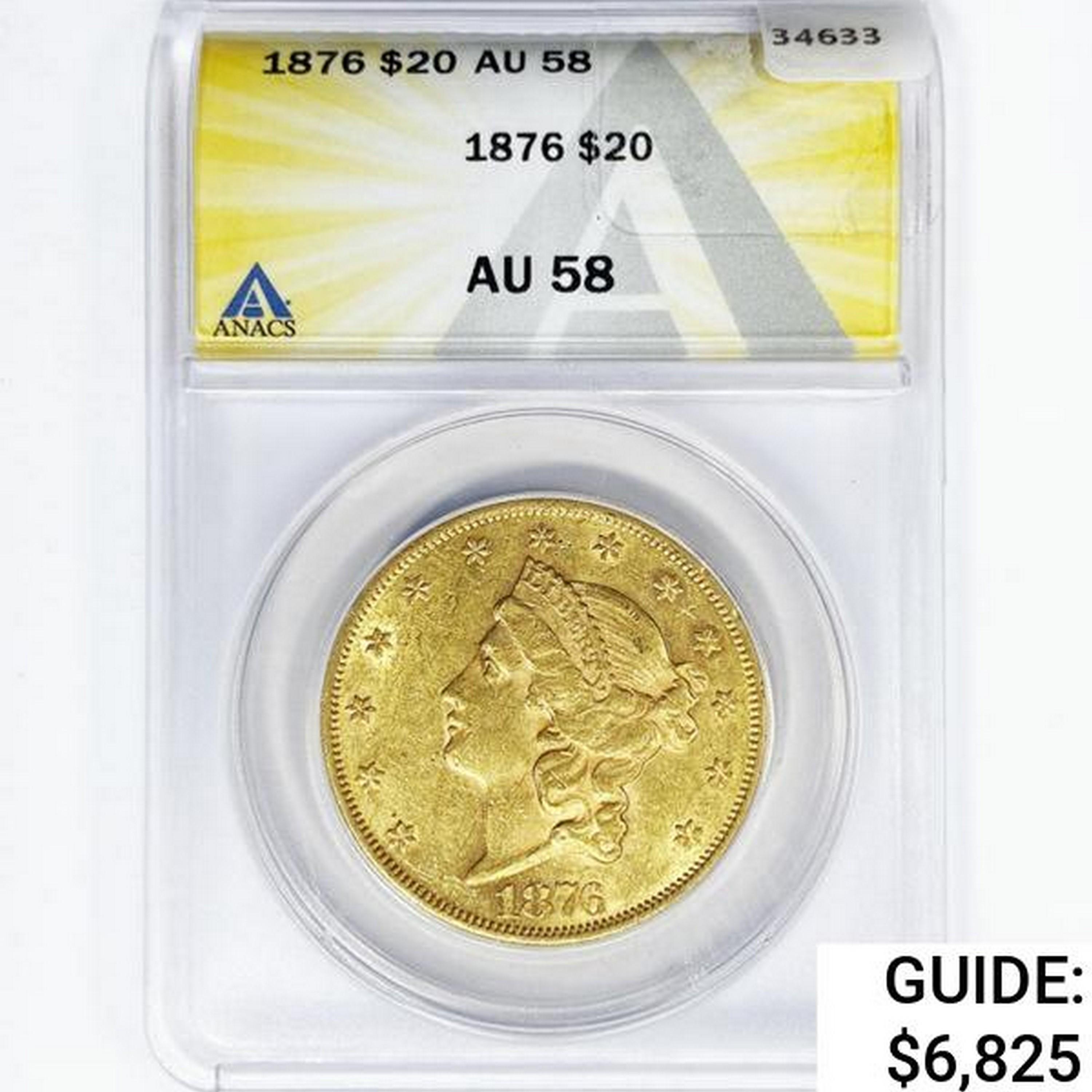 1879 $20 Gold Double Eagle ANACS AU58